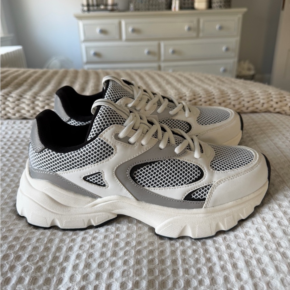 H&M White and Gray Mesh Platform Sneakers